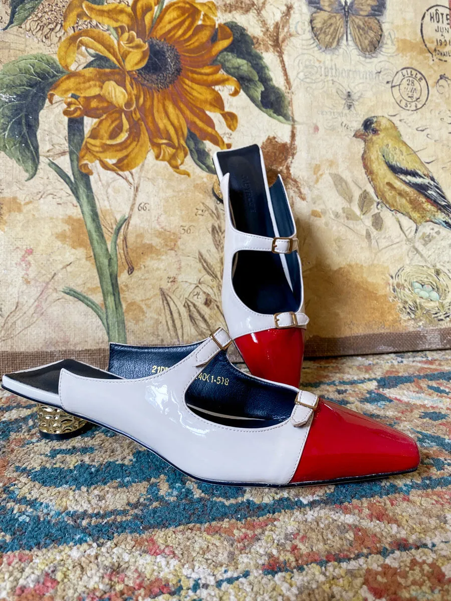 Double Strap Dalena Low-Heel Mule - Beige Red