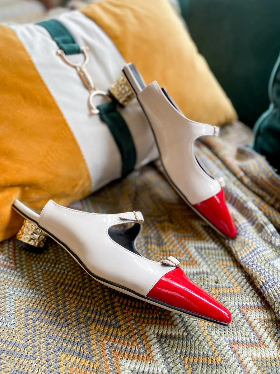 Double Strap Dalena Low-Heel Mule - Beige Red