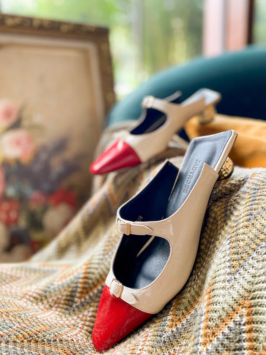 Double Strap Dalena Low-Heel Mule - Beige Red
