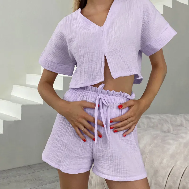 Effortless Breeze V-Neck Crop Two-Piece Lounge Set