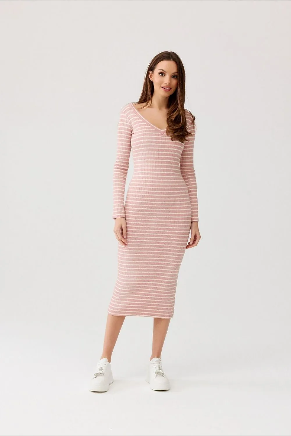 Elegant Striped Bodycon Midi Dress