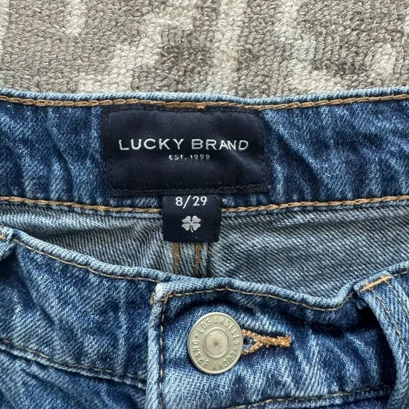 EUC Lucky Brand 8/29 90s Midi High Rise Denim Jean Short Women’s Distressed