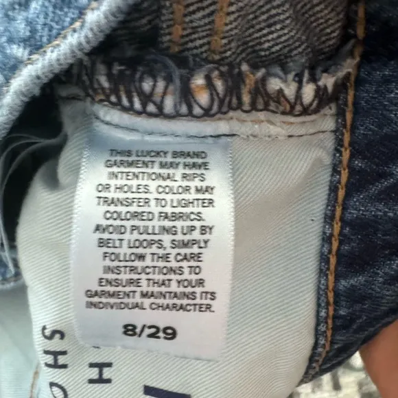 EUC Lucky Brand 8/29 90s Midi High Rise Denim Jean Short Women’s Distressed