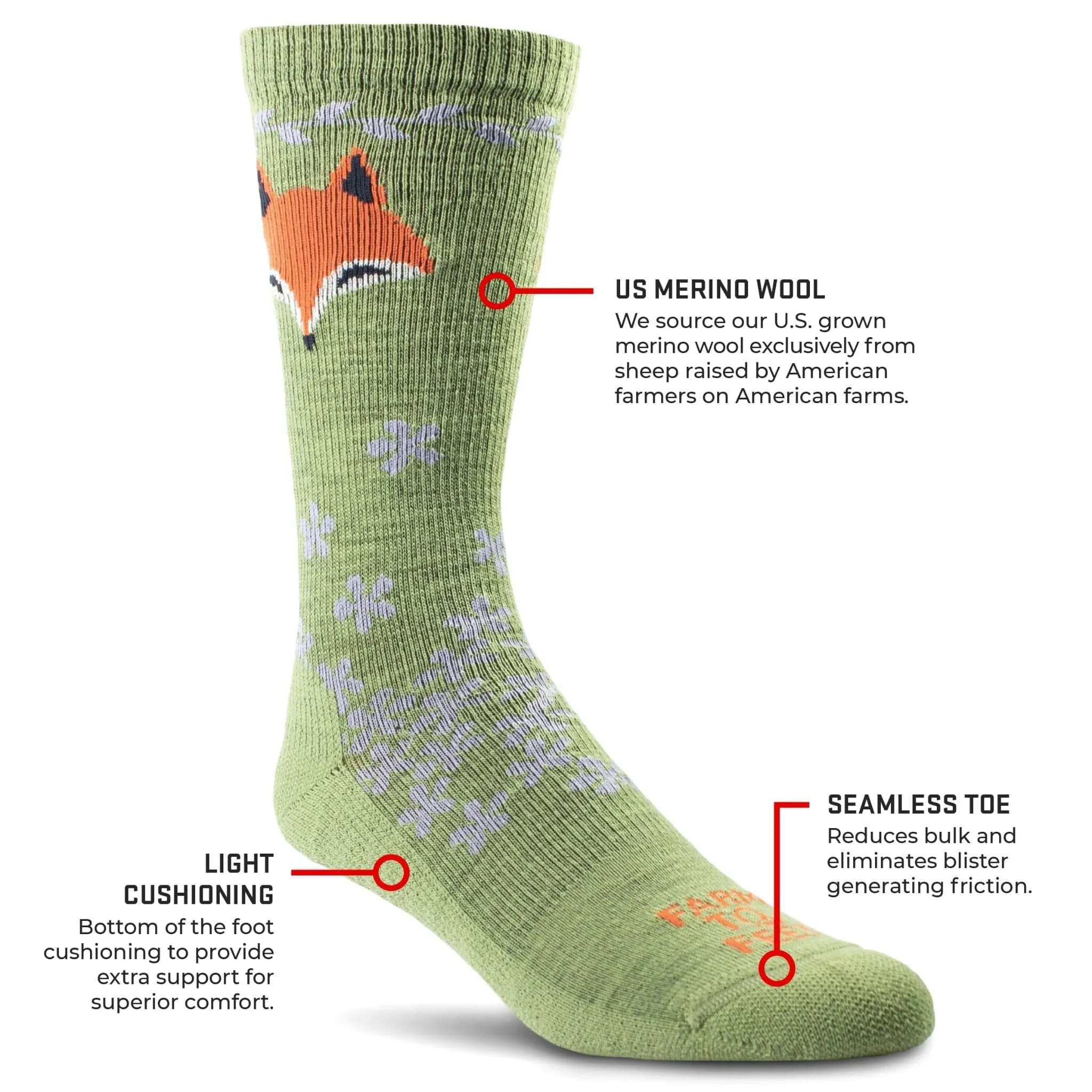 Farm to Feet Womens Emeryville Fox Graphic Crew Socks