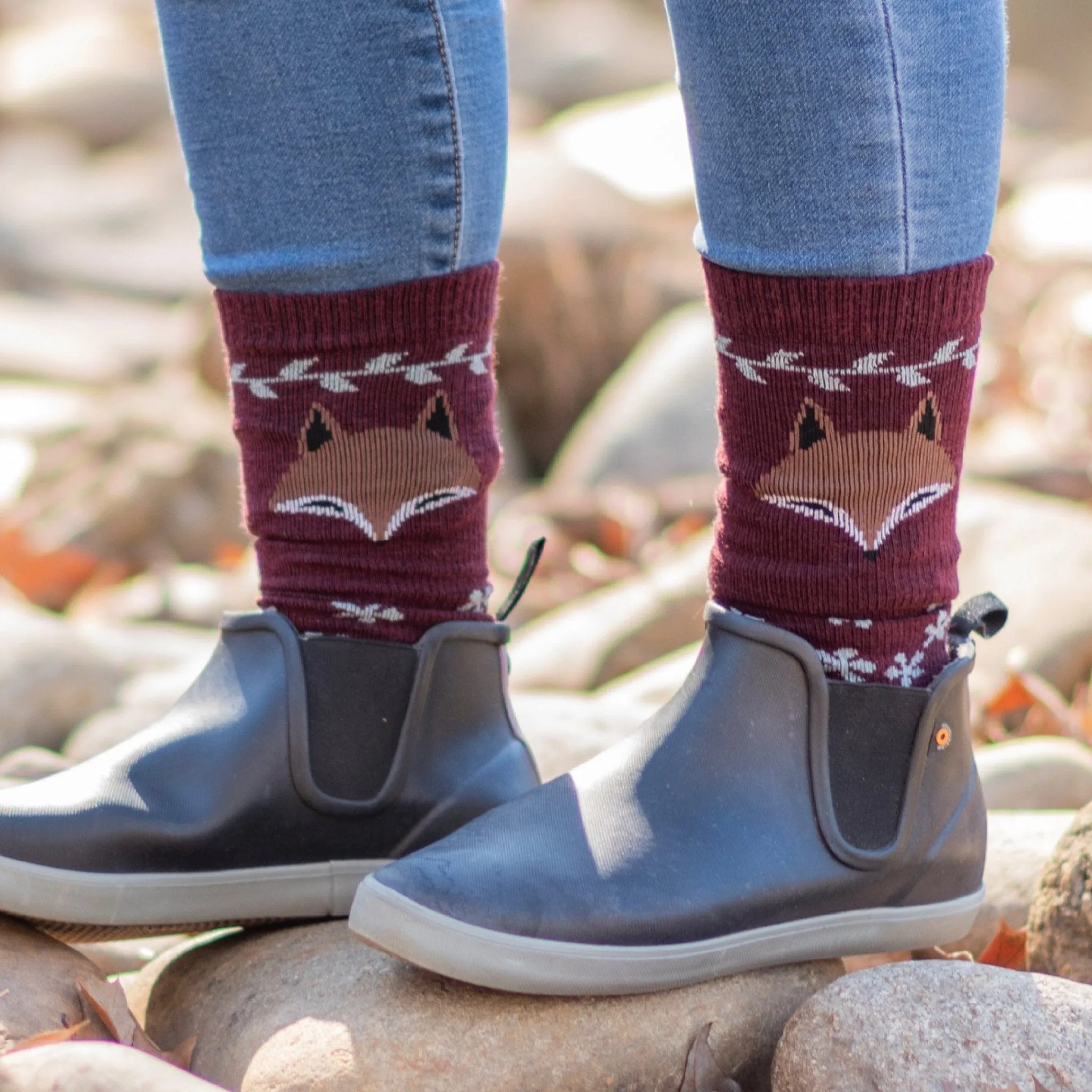 Farm to Feet Womens Emeryville Fox Graphic Crew Socks