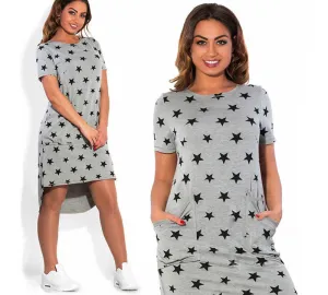 Fashion Print Star summer women dresses big sizes plus size women clothing Knee-Length dress casual o-neck loose dress
