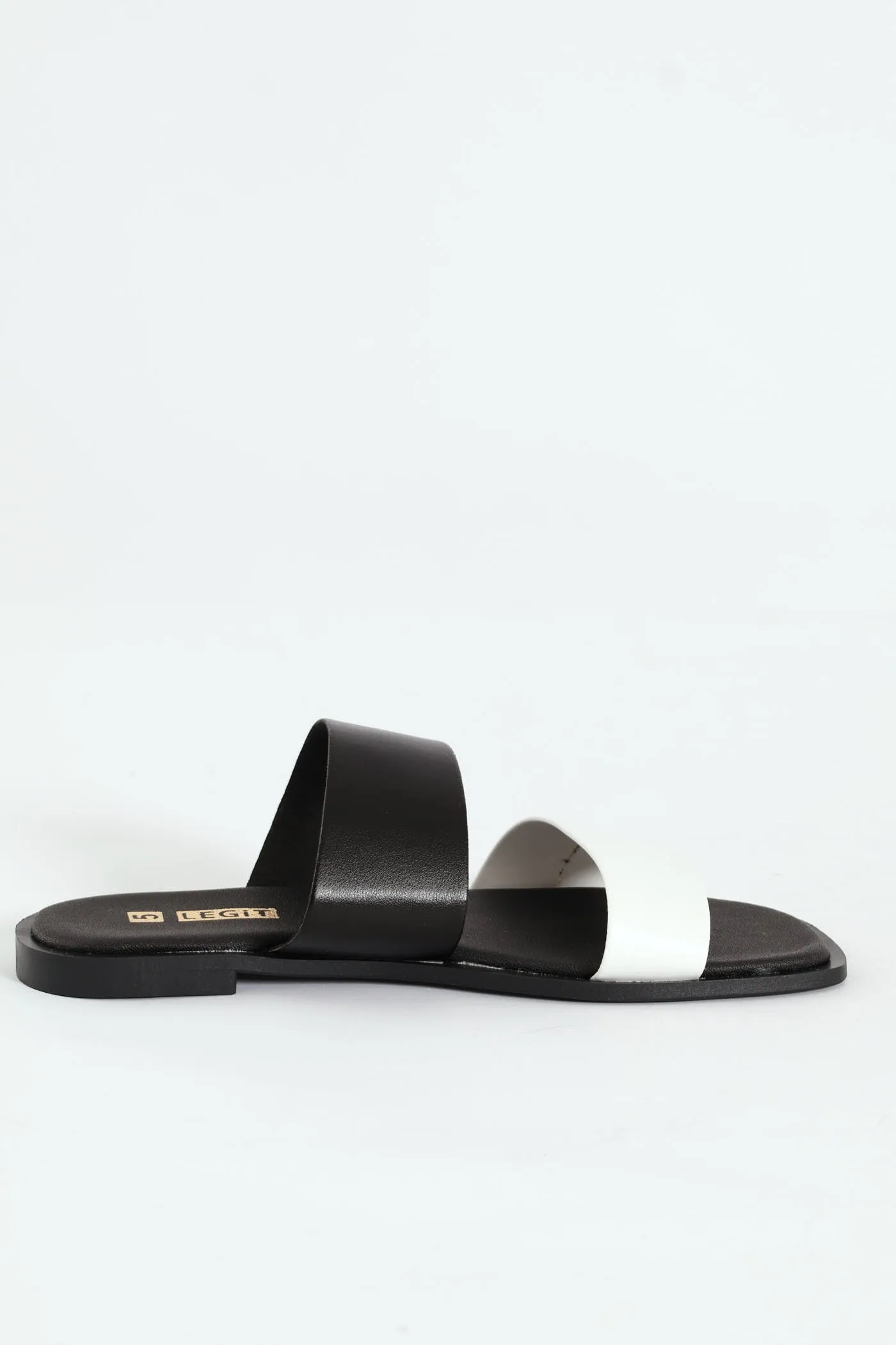 Flat Basic Double Strap Block Mule Sandal - Black/White