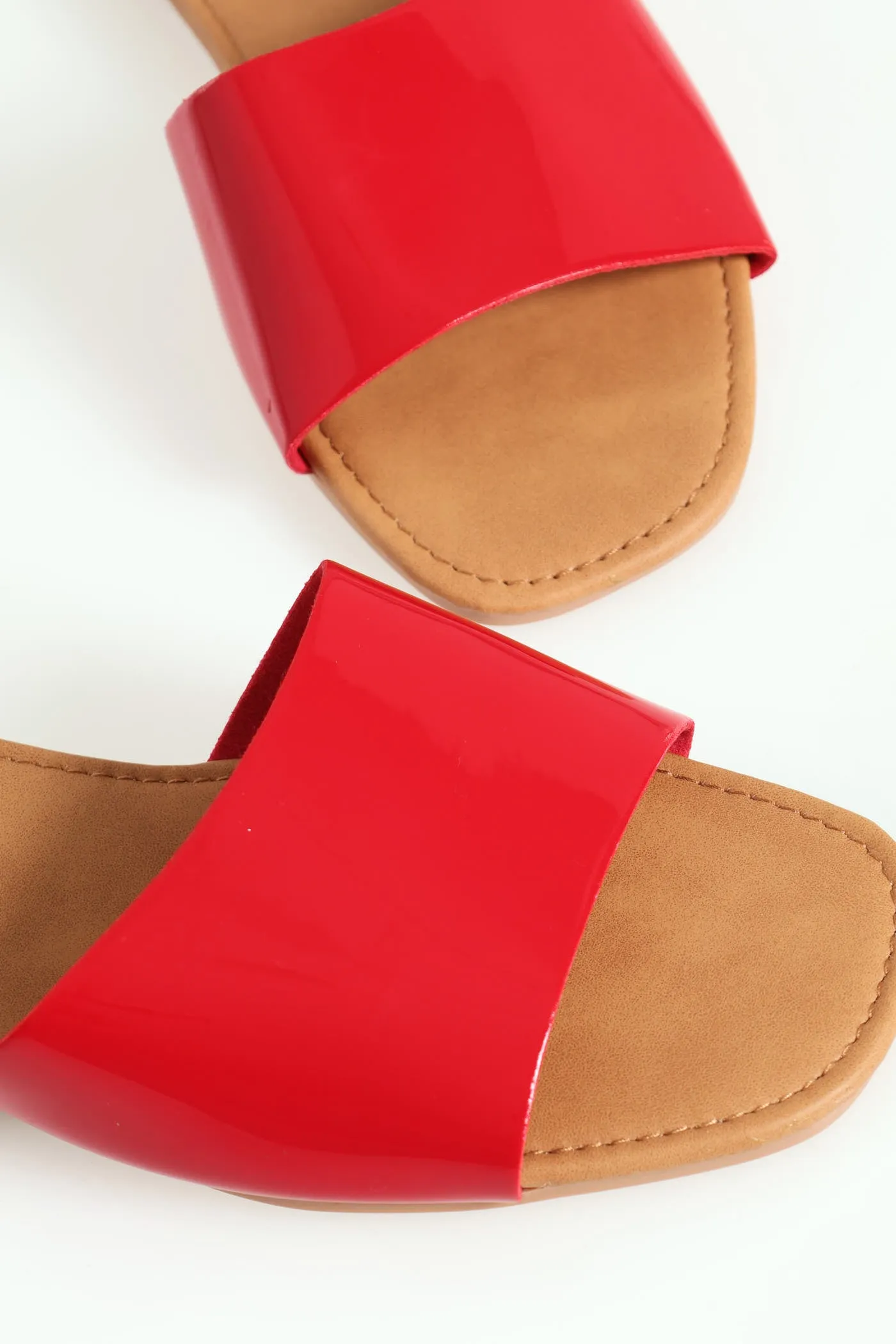 Flat Basic One Strap Asymmetrical Push In Mule Sandal - Red