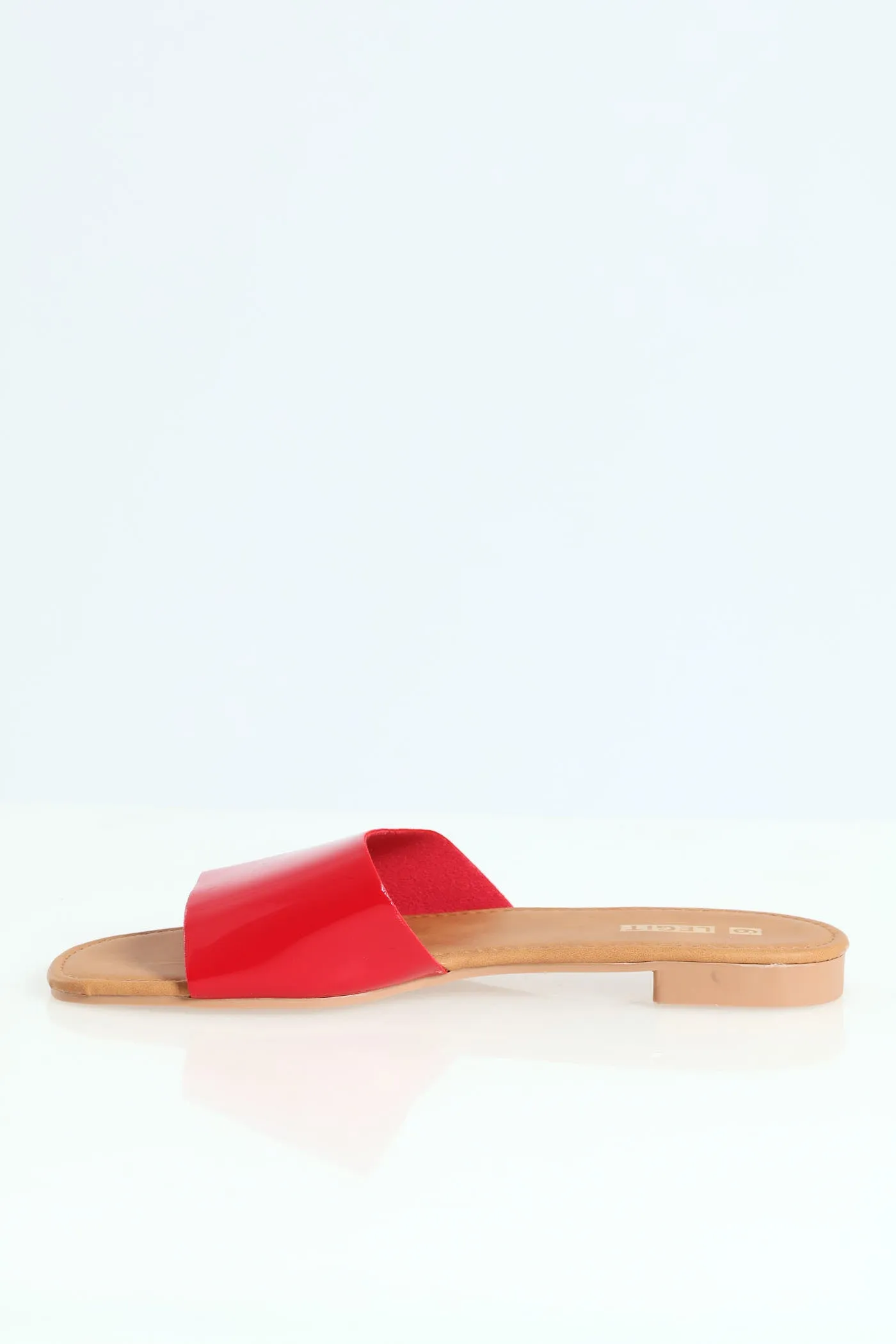 Flat Basic One Strap Asymmetrical Push In Mule Sandal - Red