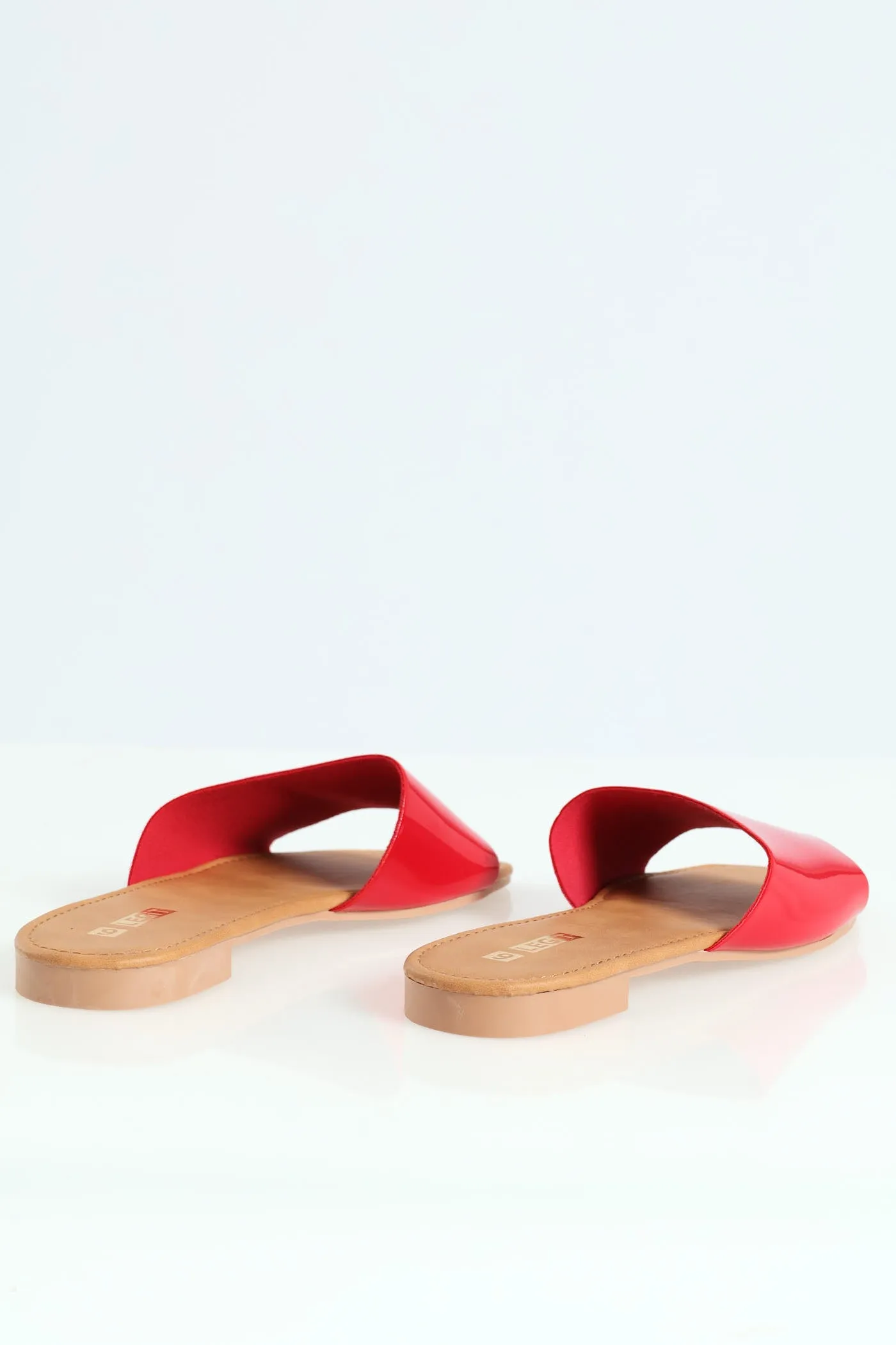 Flat Basic One Strap Asymmetrical Push In Mule Sandal - Red