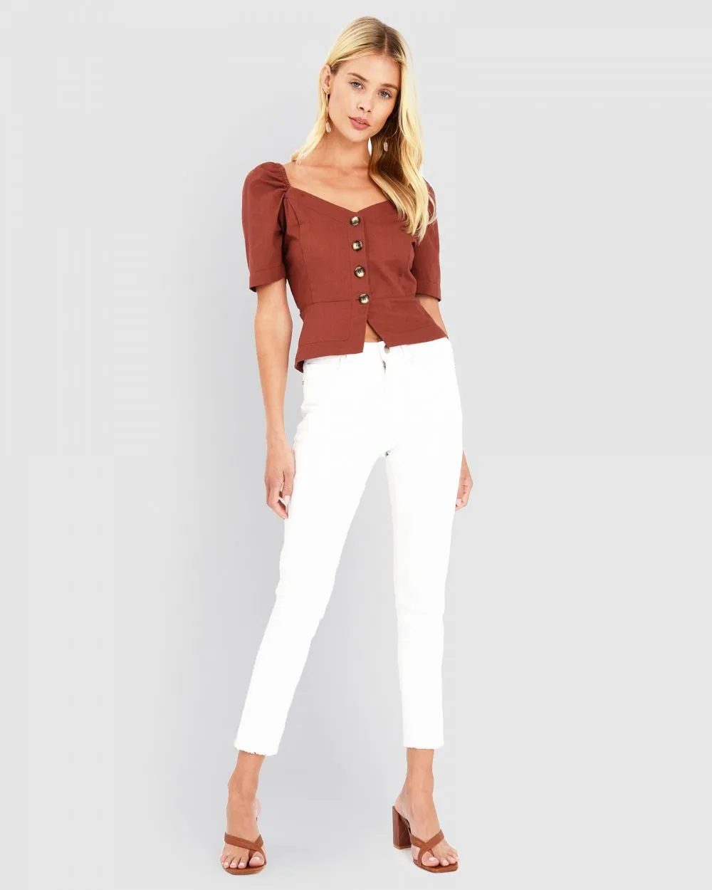 FORCAST Iris Linen Puff Sleeve Top