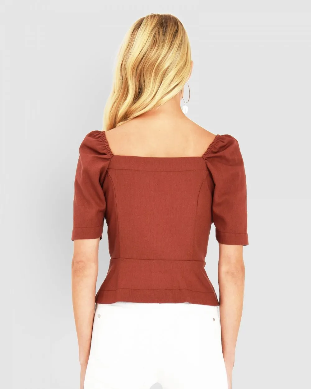 FORCAST Iris Linen Puff Sleeve Top