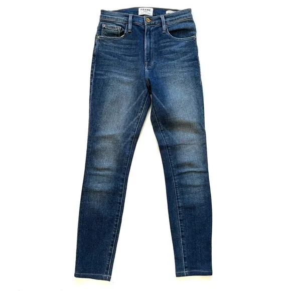 Frame Ali High Rise Skinny in Juniper Medium Wash Mid Rise Jeans Denim Size 25