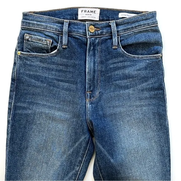 Frame Ali High Rise Skinny in Juniper Medium Wash Mid Rise Jeans Denim Size 25