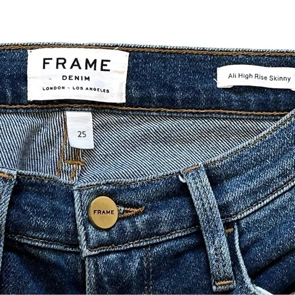 Frame Ali High Rise Skinny in Juniper Medium Wash Mid Rise Jeans Denim Size 25