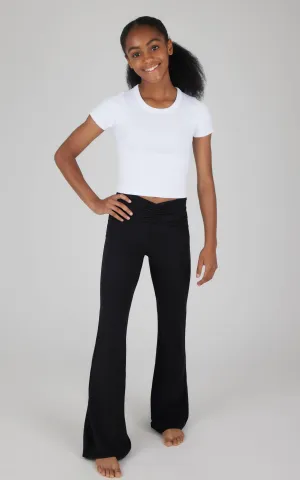 Girls Lux Waist Band Ruching Flared Pant: Black