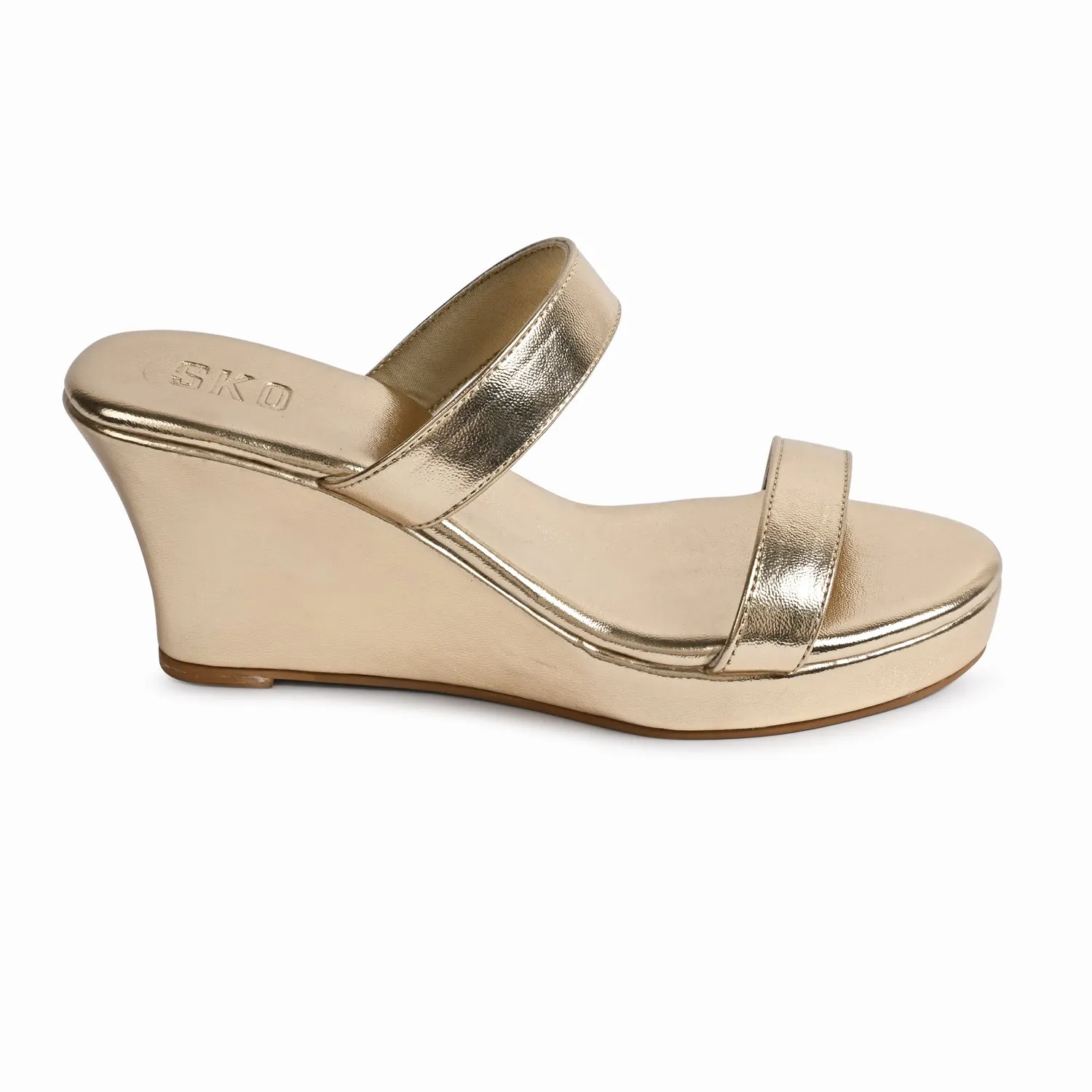 Gold Two Strap Wedges For Women