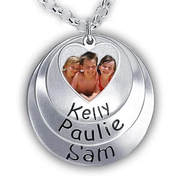 Hand Stamped Photo Pendant w/ Three Names Jewelry