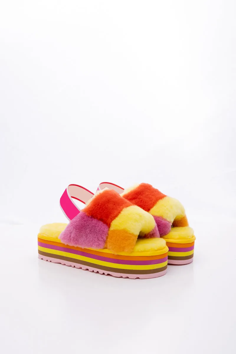 Harmony Contrast Woolen Platform Slipper - Yellow