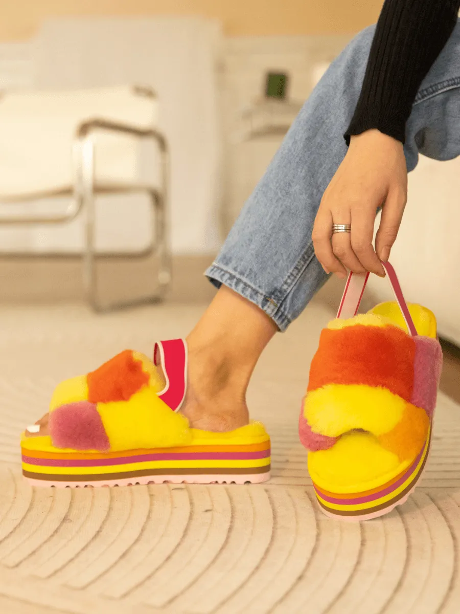 Harmony Contrast Woolen Platform Slipper - Yellow