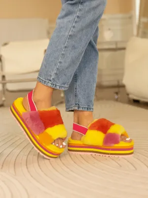 Harmony Contrast Woolen Platform Slipper - Yellow