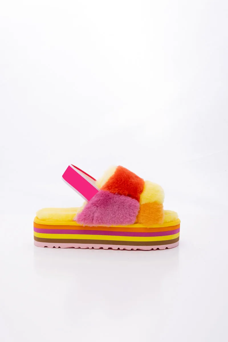 Harmony Contrast Woolen Platform Slipper - Yellow