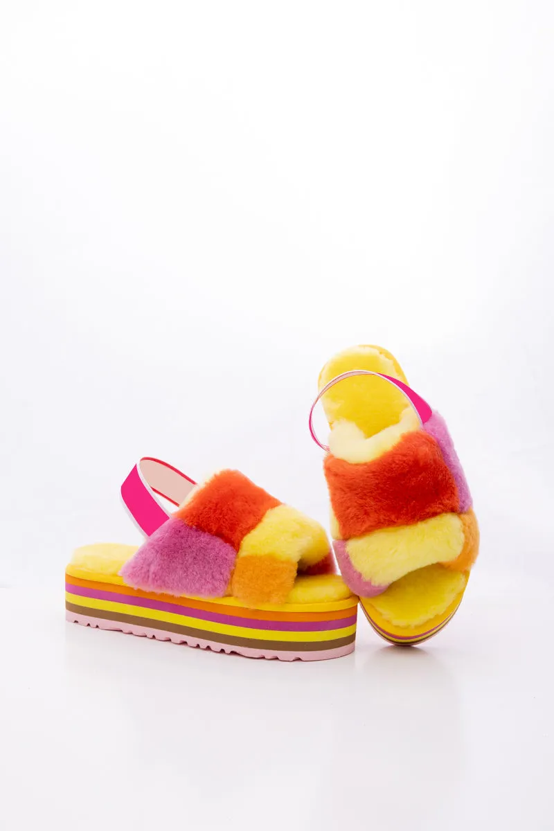 Harmony Contrast Woolen Platform Slipper - Yellow