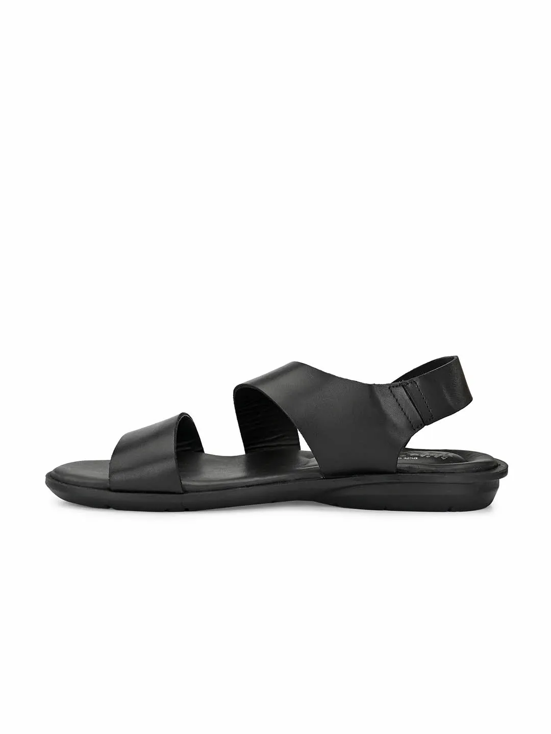 Hitz Men's Black Leather Slip on Sandals