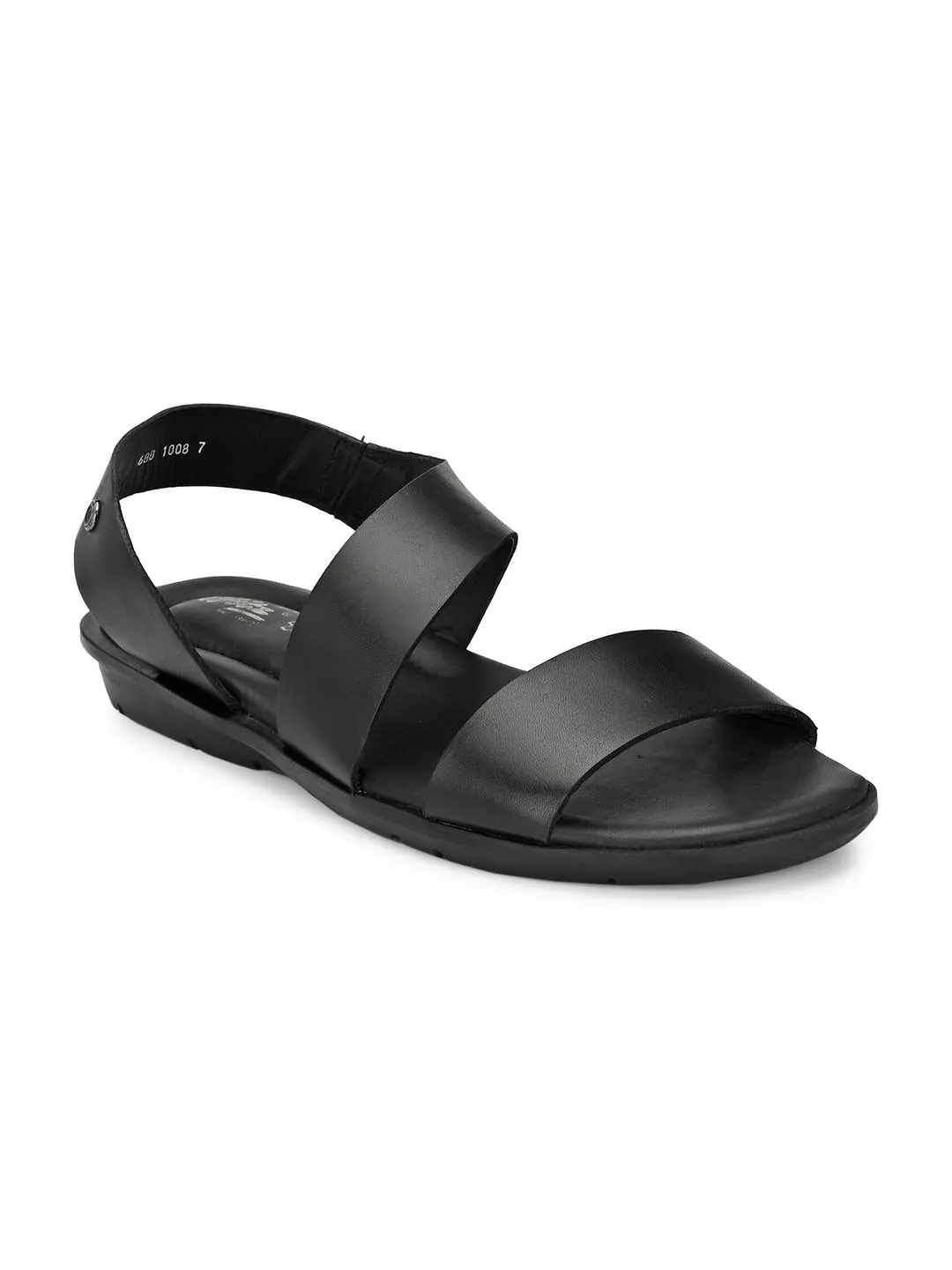 Hitz Men's Black Leather Slip on Sandals