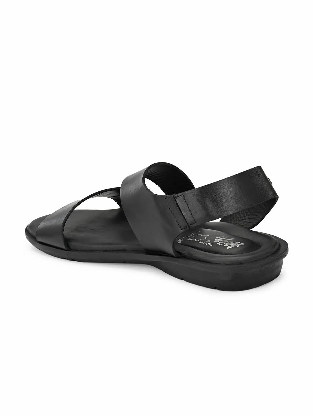 Hitz Men's Black Leather Slip on Sandals