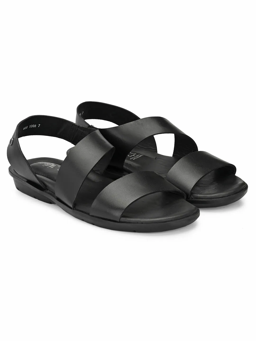 Hitz Men's Black Leather Slip on Sandals