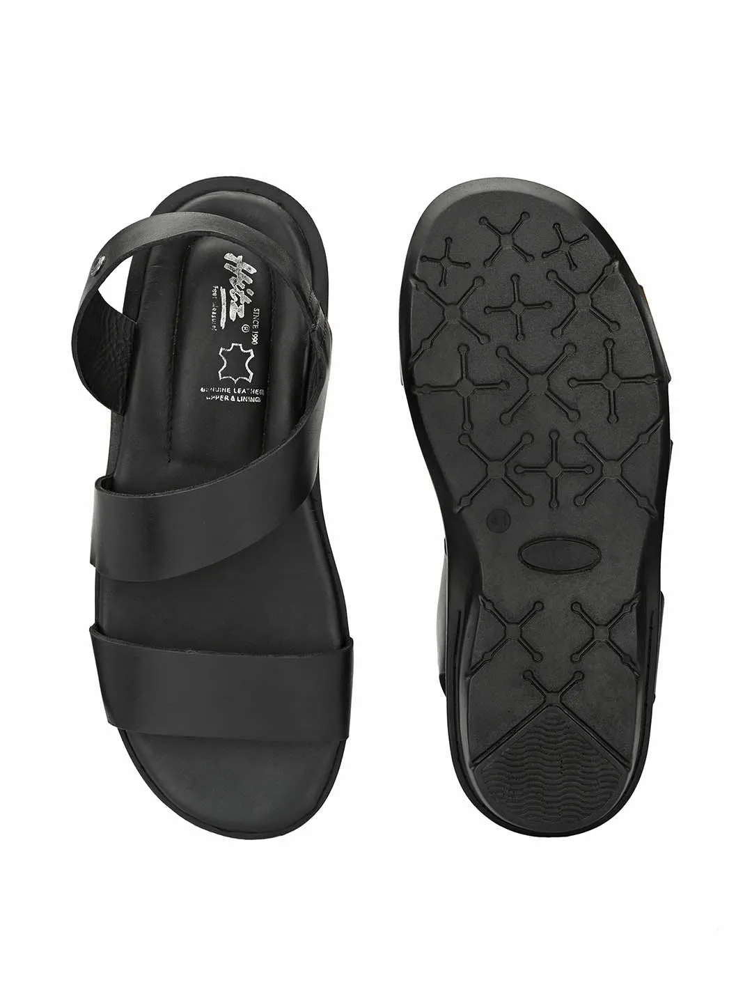 Hitz Men's Black Leather Slip on Sandals