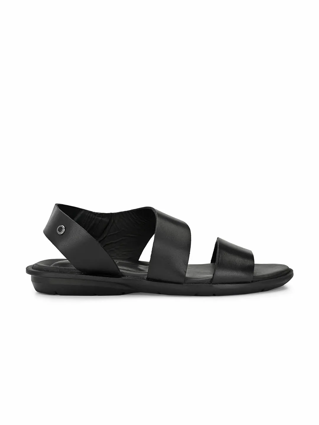 Hitz Men's Black Leather Slip on Sandals