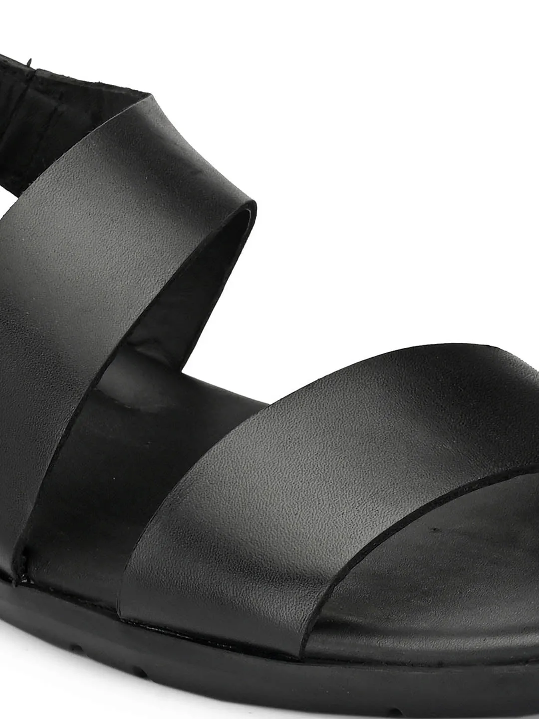 Hitz Men's Black Leather Slip on Sandals