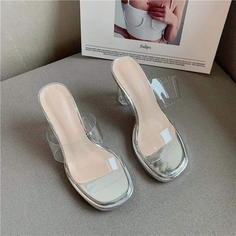 Jessa Clear Strap Platform Heeled Mules
