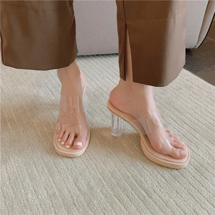 Jessa Clear Strap Platform Heeled Mules