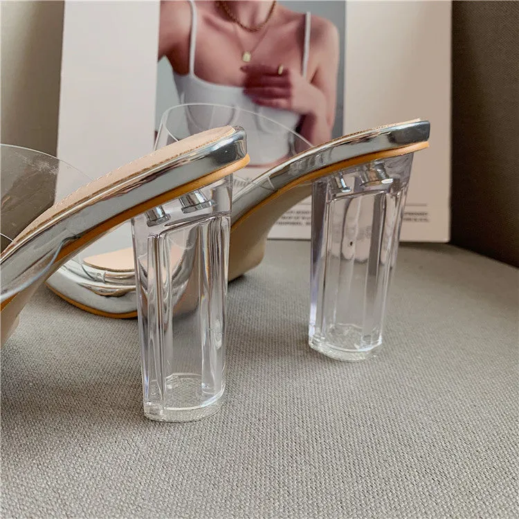 Jessa Clear Strap Platform Heeled Mules