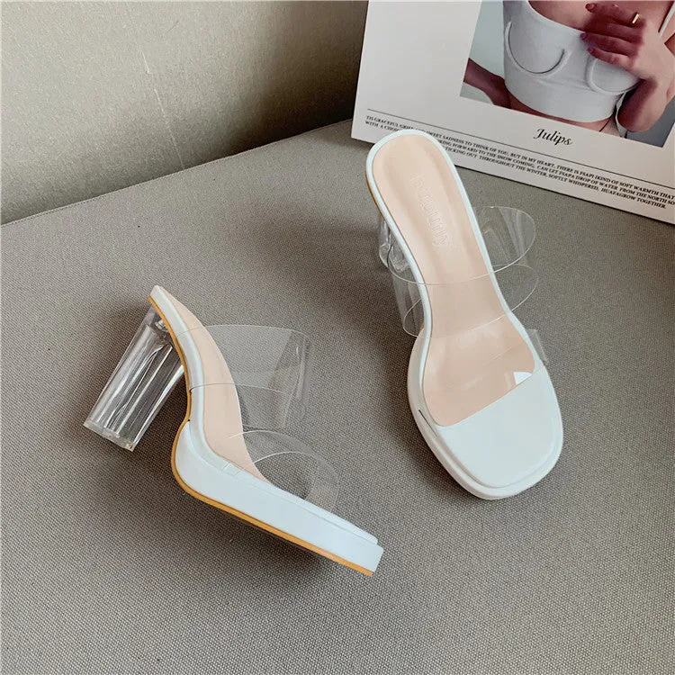 Jessa Clear Strap Platform Heeled Mules
