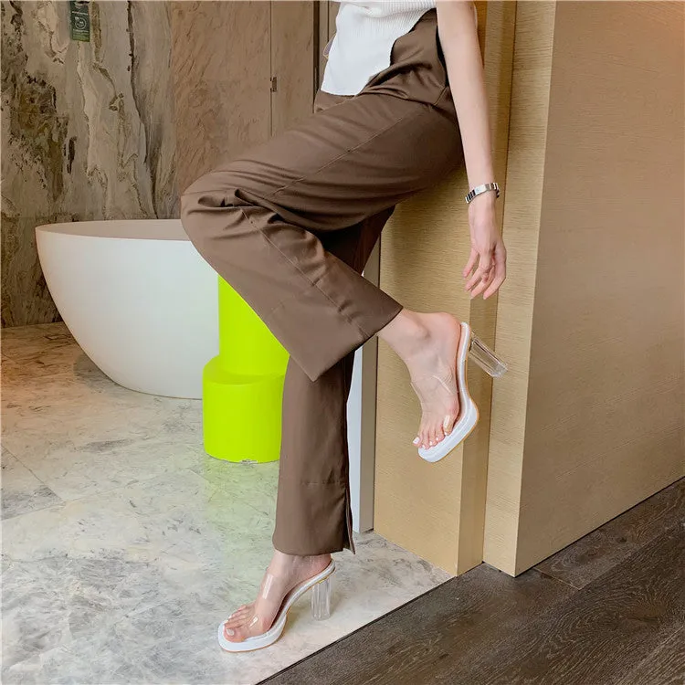 Jessa Clear Strap Platform Heeled Mules