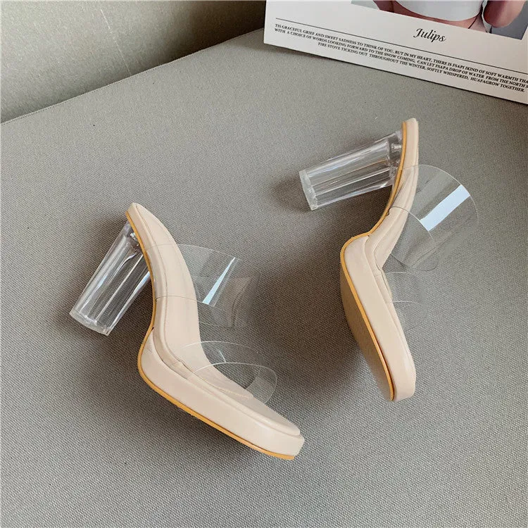 Jessa Clear Strap Platform Heeled Mules