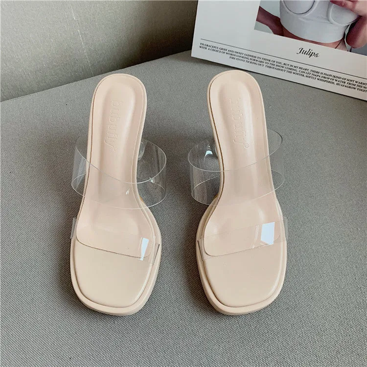 Jessa Clear Strap Platform Heeled Mules