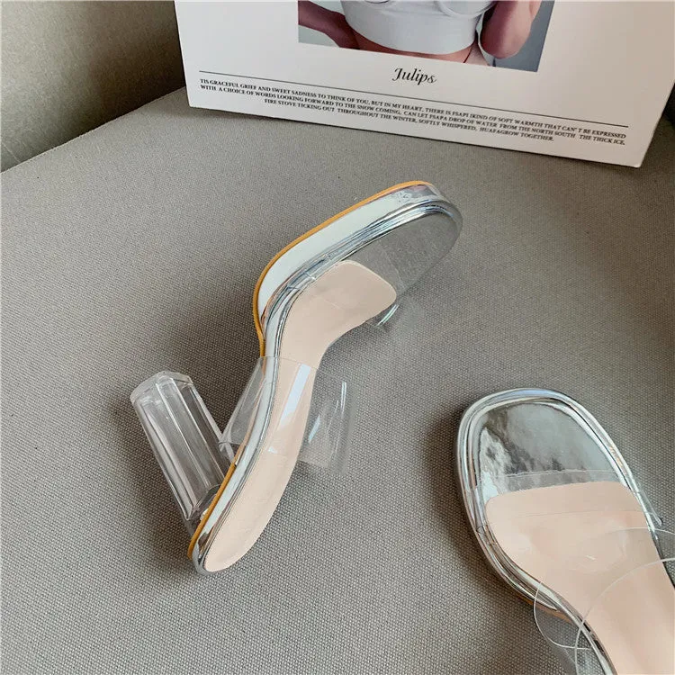 Jessa Clear Strap Platform Heeled Mules