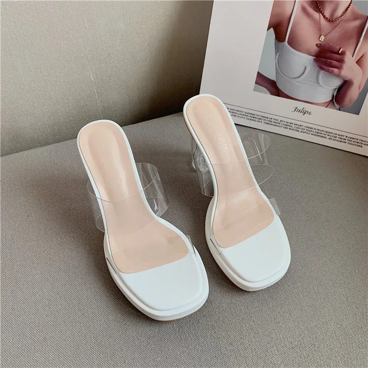 Jessa Clear Strap Platform Heeled Mules