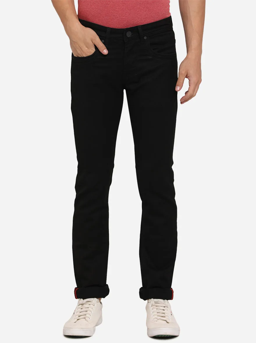 Jet Black Solid Slim Fit Jeans | JadeBlue