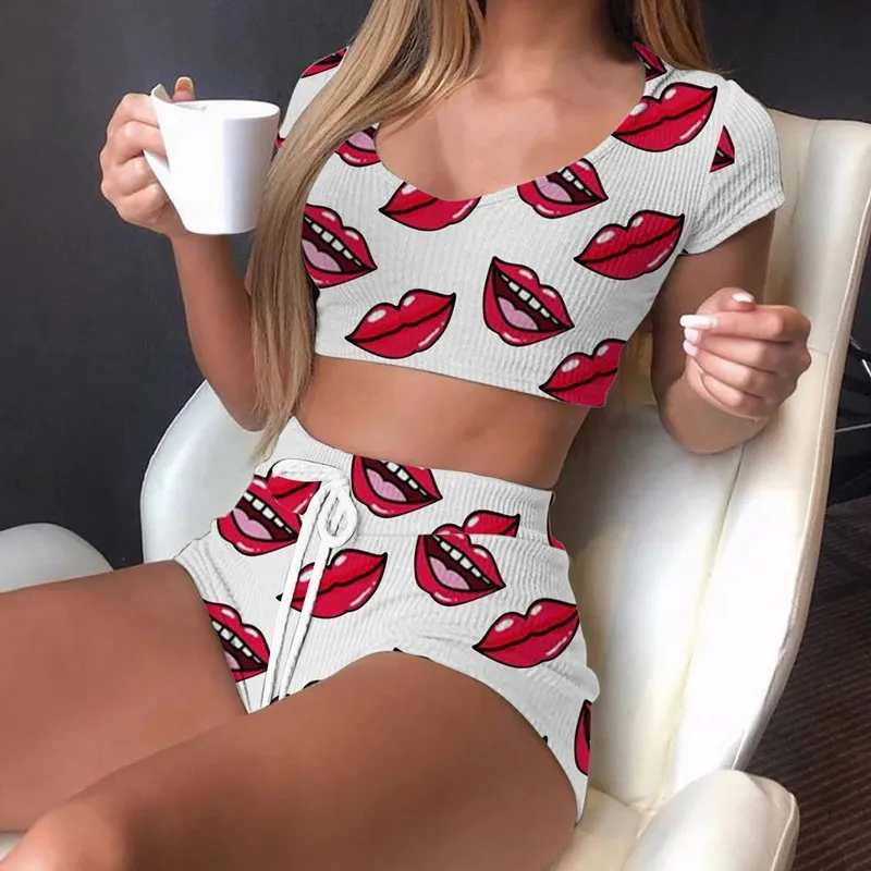 Kiss Me Ribbed Crop Top and High Waist Lounge Shorts Set
