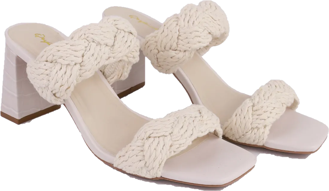 Knitted Braid Slip On Heeled Sandal - White