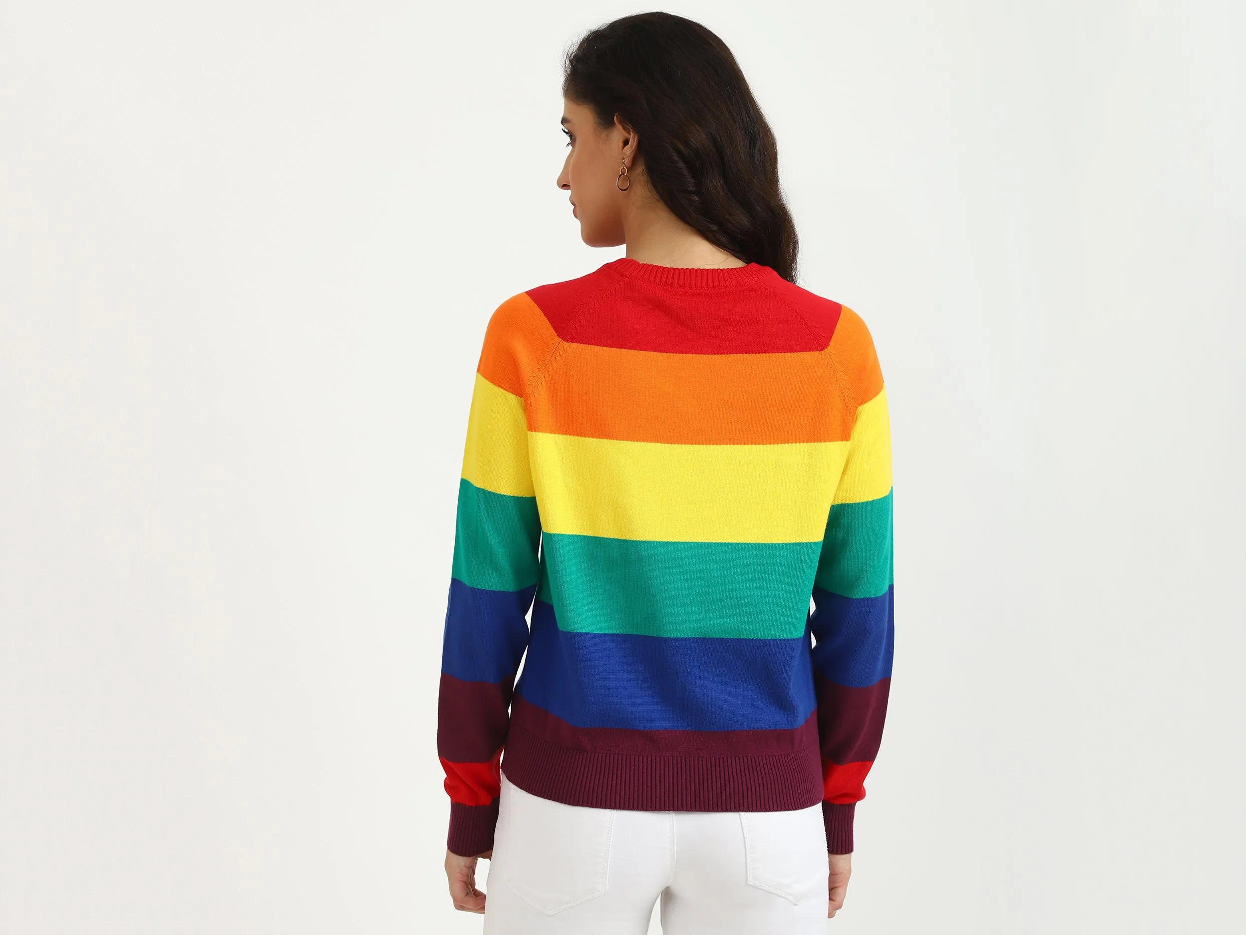 Ladies Long Sleeve Stripe Sweater
