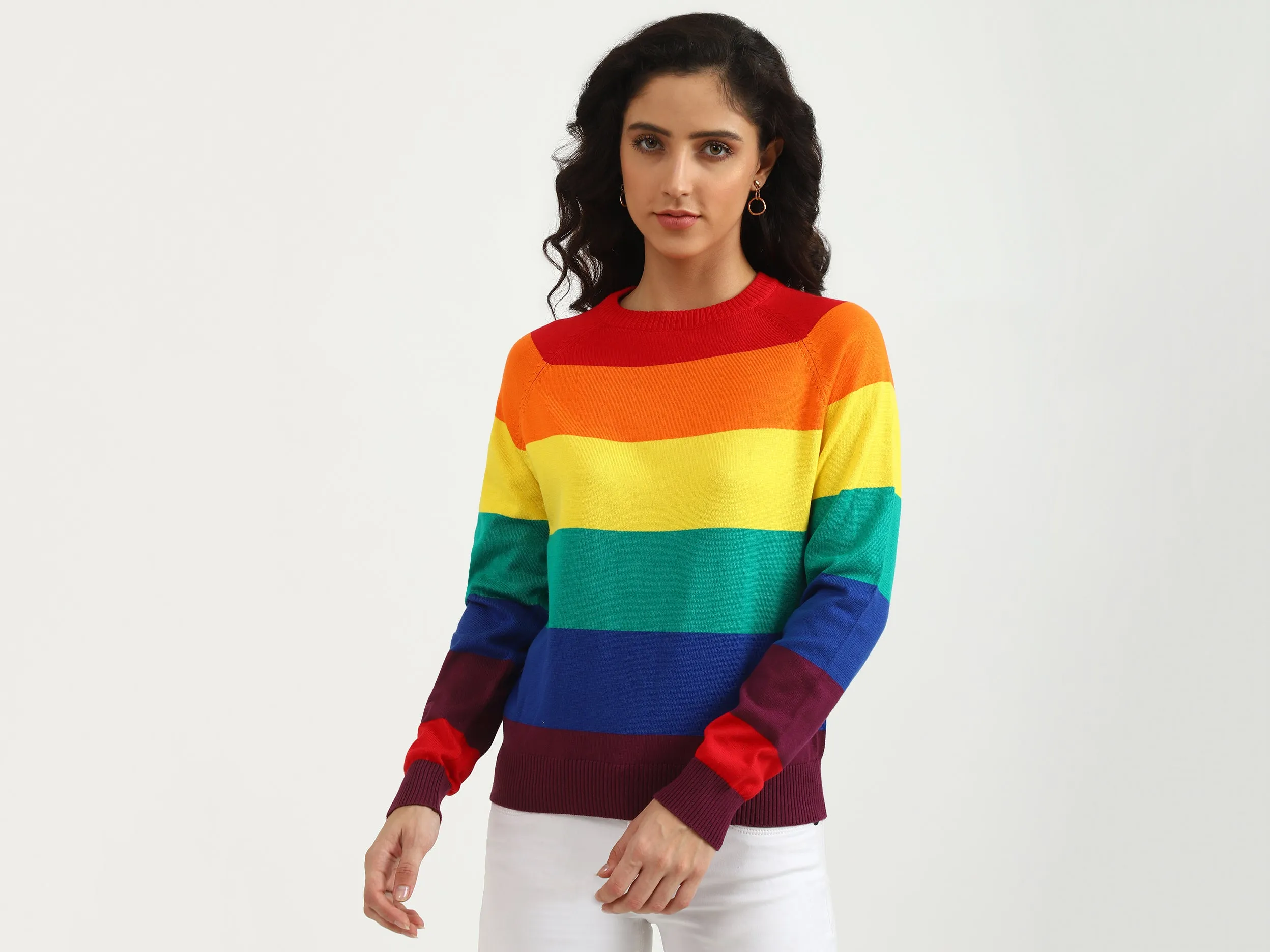 Ladies Long Sleeve Stripe Sweater