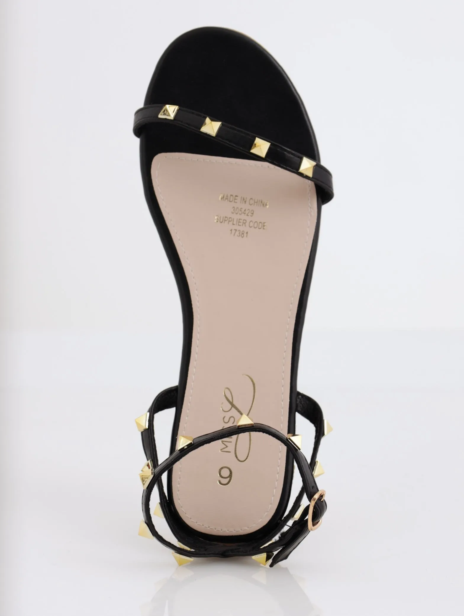 Ladies Studded Ankle Strap Mule - Black