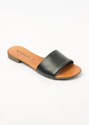 Leather mules with wide straps and flat soles